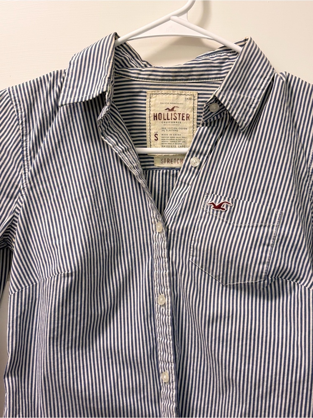 Vintage Hollister blue white striped button-down shirt size small Y2K